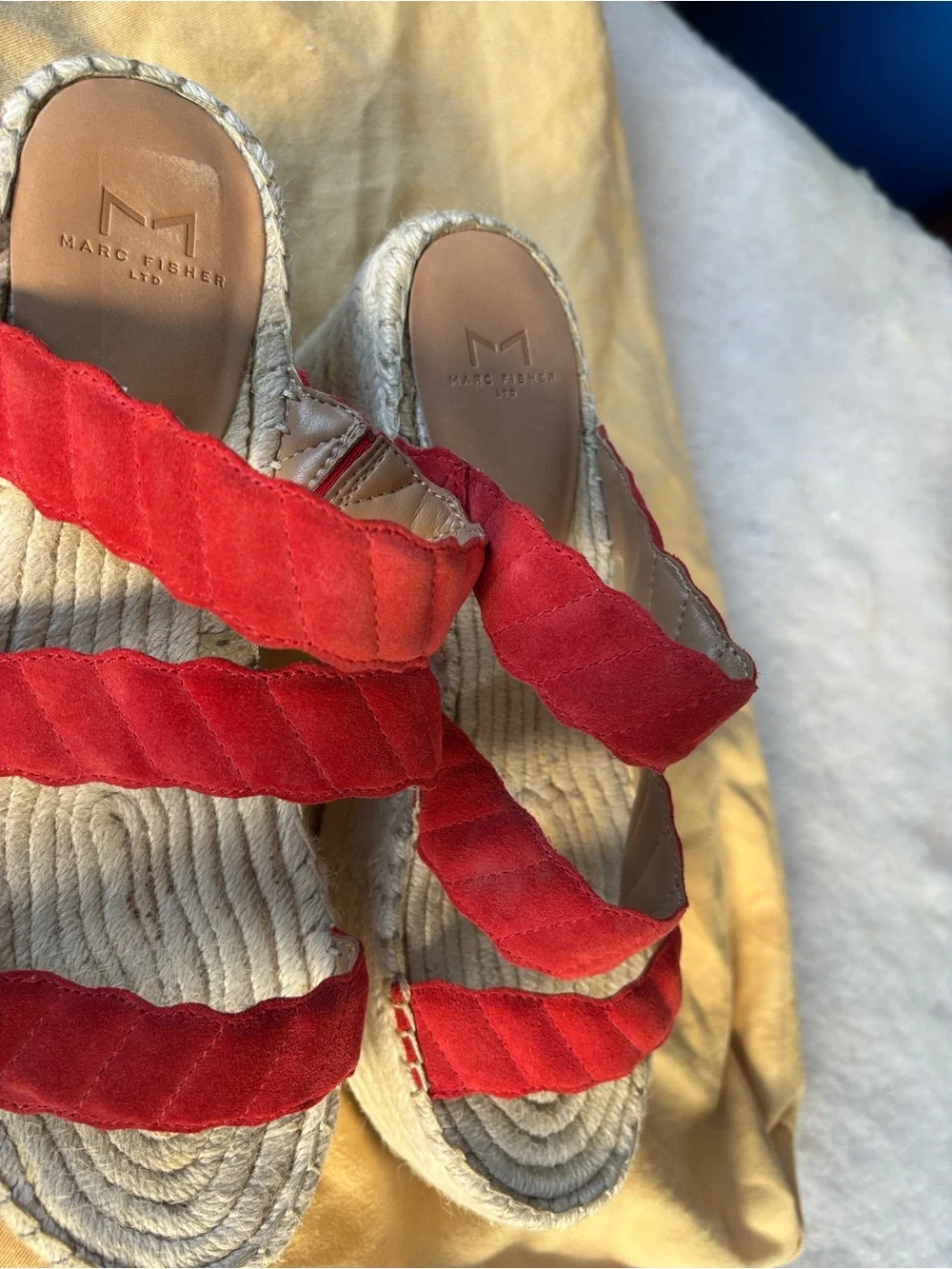 Marc Fisher Red Suede Espadrille Slide Sandals